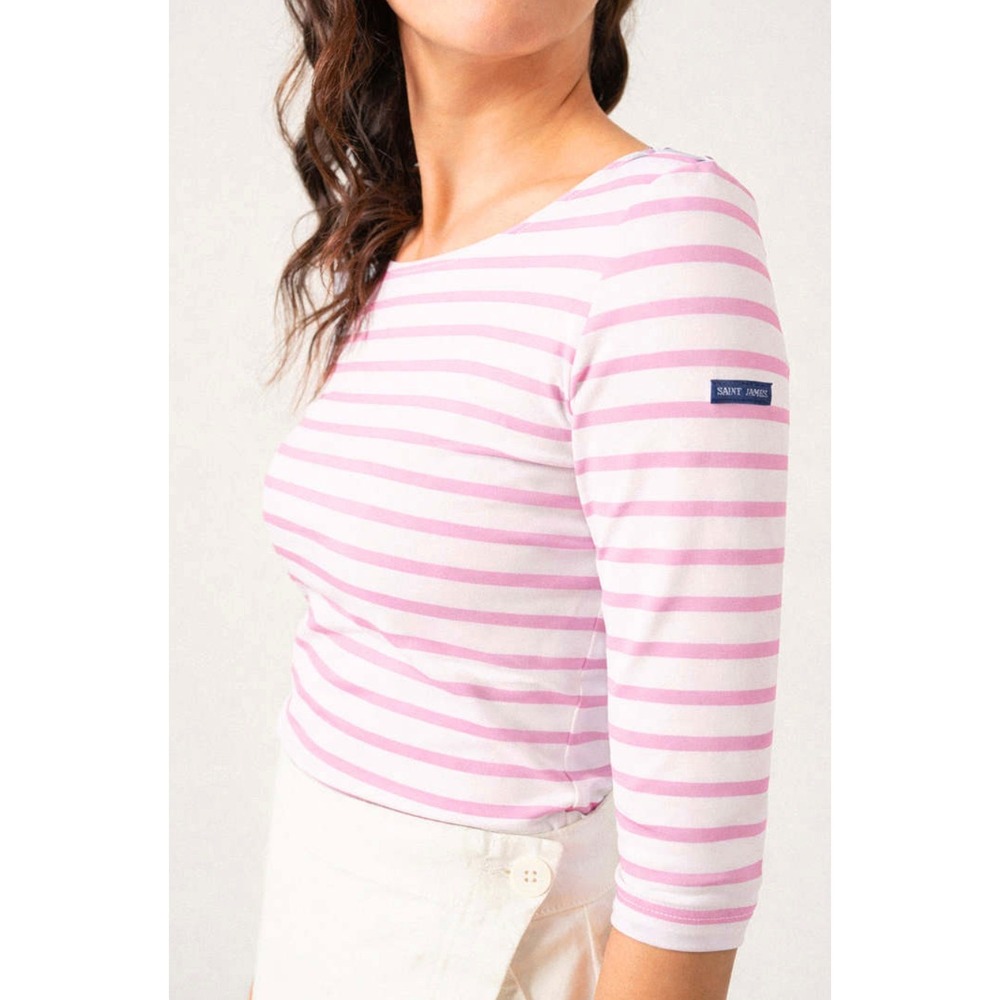 Saint James Breton Striped Tee Top Size 10 Pink White Garde-Cote UPF 50+